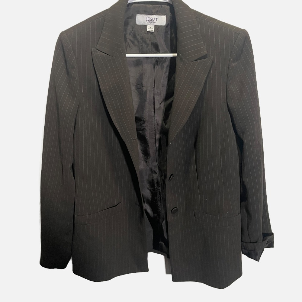 Le Suit Essentials Womens Black Pinstripe Blazer Jacket Size 8 RN 54050